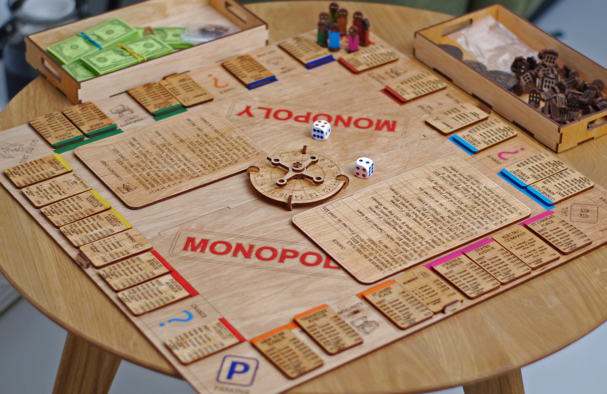 Handcrafted board game Monopoly / Monopoly board game /  Wooden Monopoly