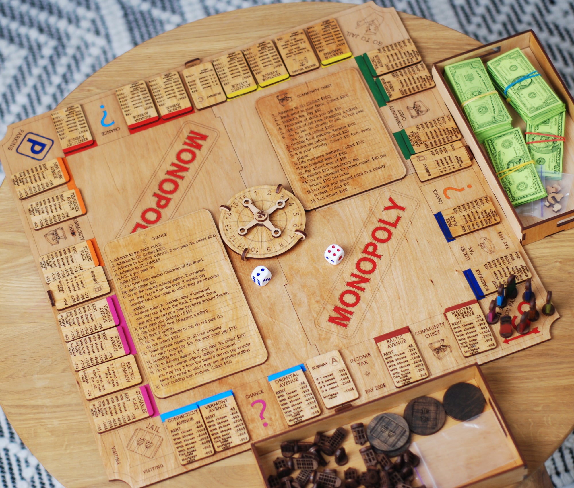 Handcrafted board game Monopoly / Monopoly board game /  Wooden Monopoly