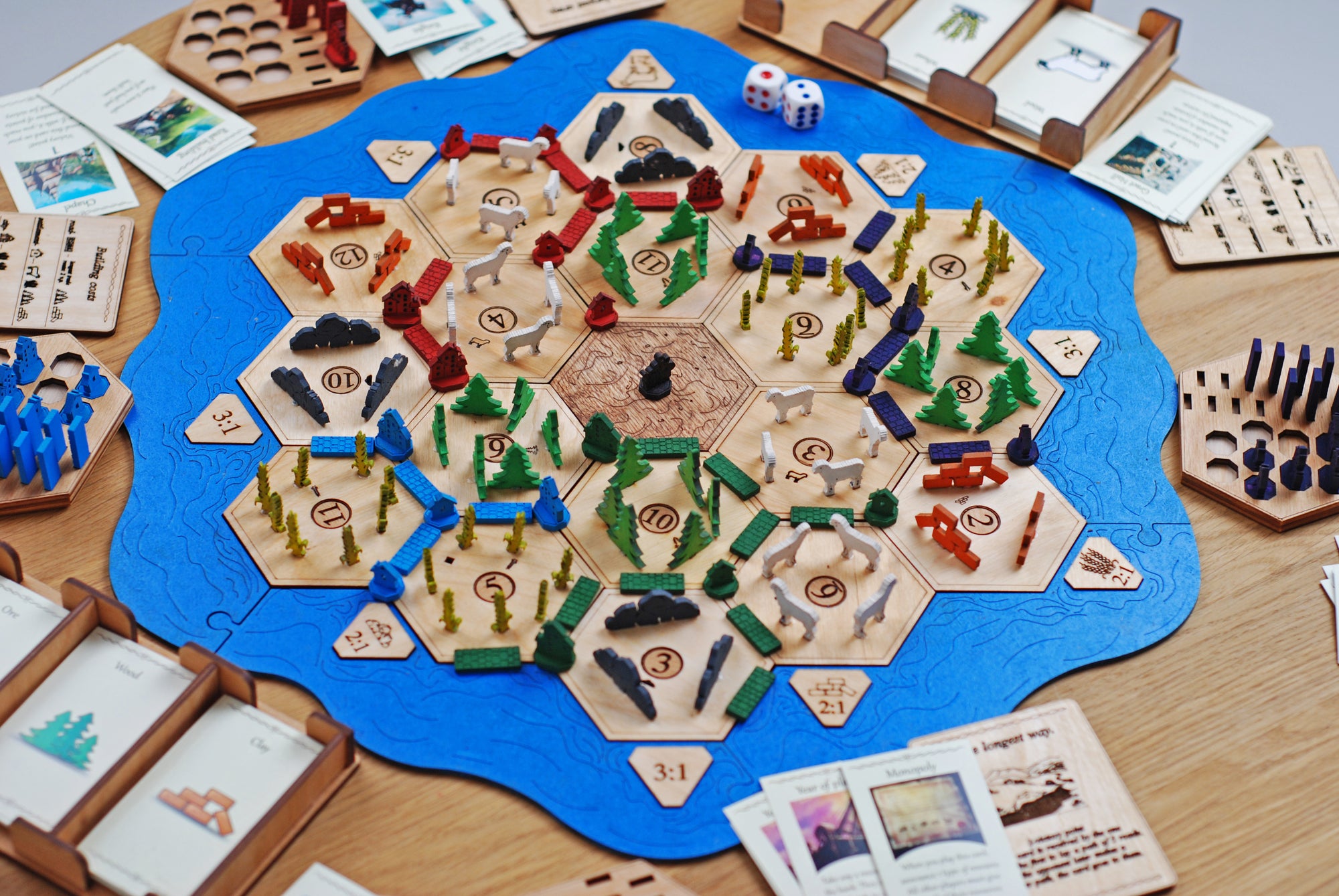 Handcrafted Board Game Settlers of Catan / Wooden Catan board / Settlers of Catan wooden set