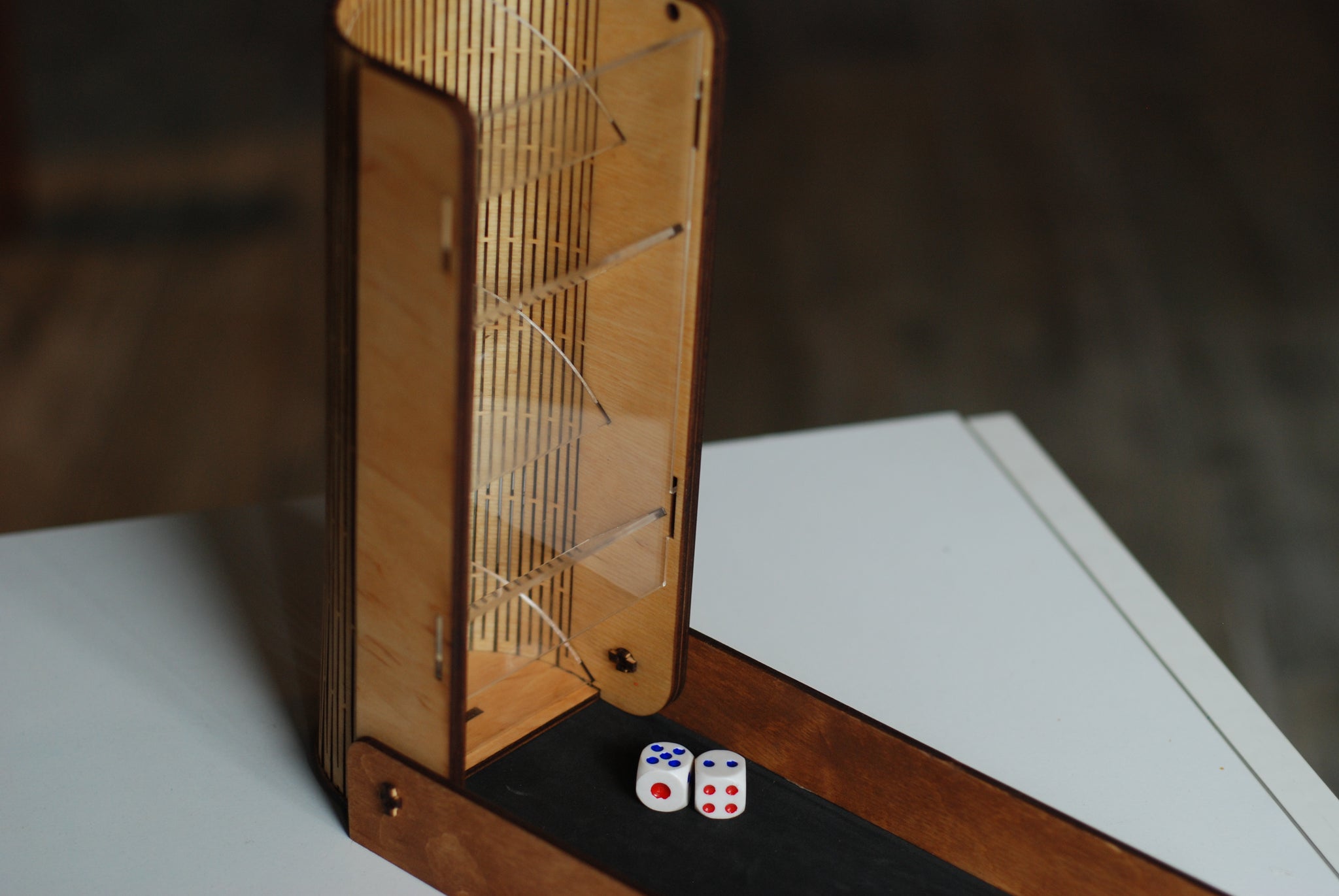 Dice Tower with Tray for Tabletop Games – Handmade Wooden Dice Roller