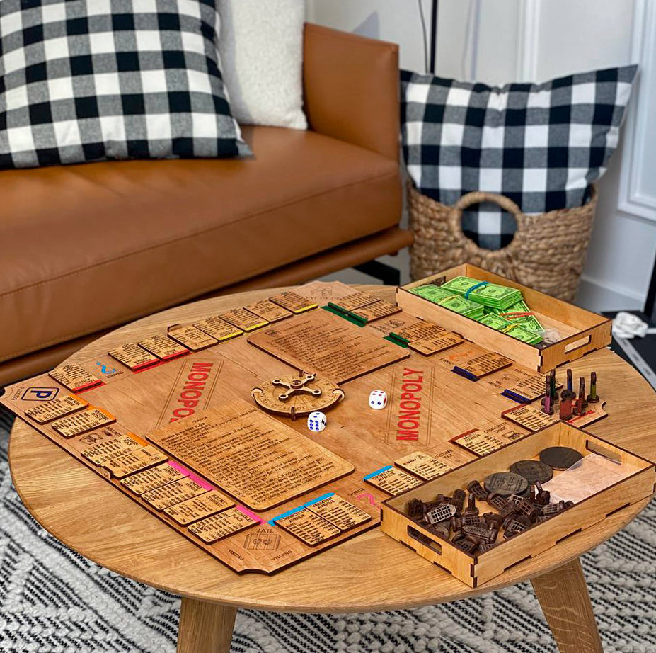 Handcrafted board game Monopoly / Monopoly board game /  Wooden Monopoly