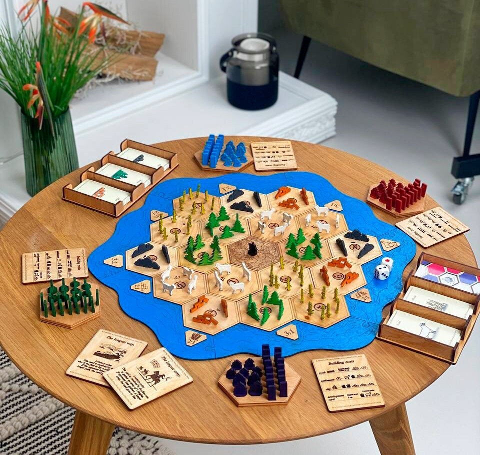 Handcrafted Board Game Settlers of Catan / Wooden Catan board / Settlers of Catan wooden set